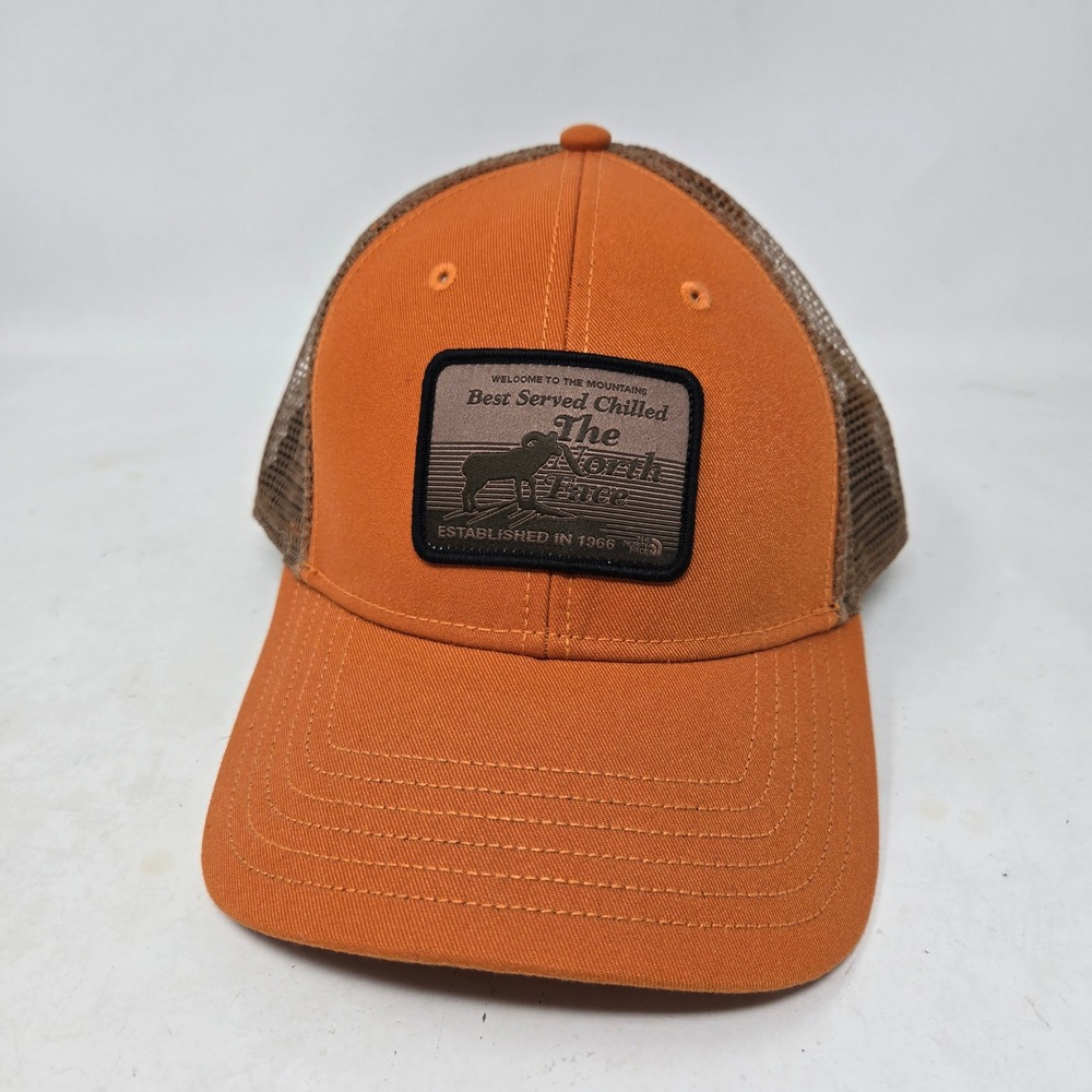The North Face Best Served Chilled Trucker Hat Orange Brown Snapback Cap OSFM